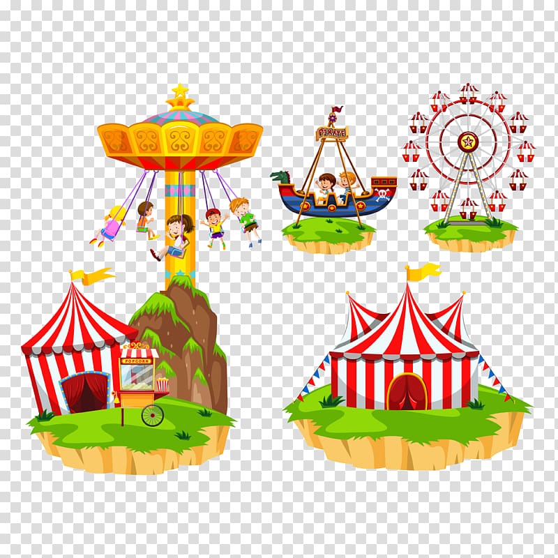 five assorted amusement rides illustration, illustration , Amusement park free transparent background PNG clipart