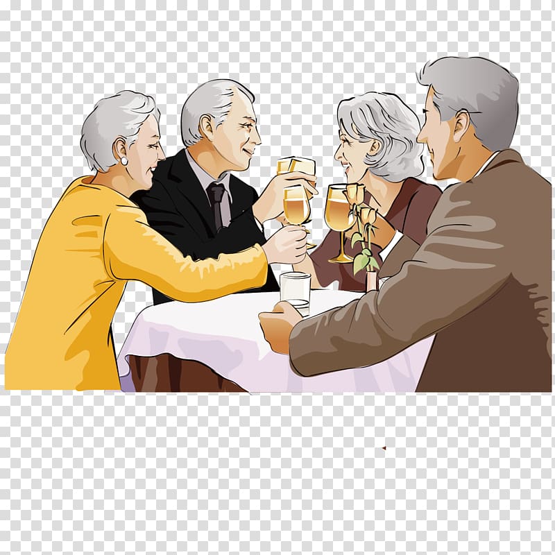 Tea Old age Echtpaar Cartoon, characters Family Dining transparent background PNG clipart