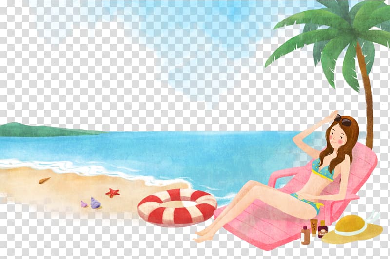 Watercolor painting Beach Icon, Beach Girl transparent background PNG clipart