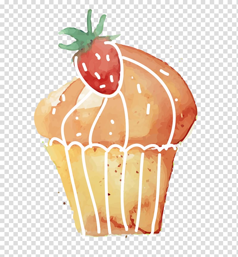 Cupcake Bakery Fruitcake Watercolor painting, Strawberry cake food material transparent background PNG clipart