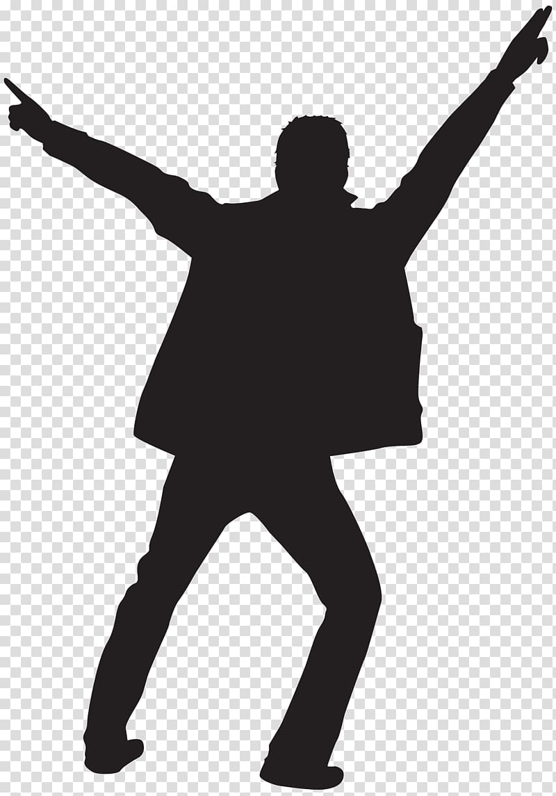 man with both hands in the air silhouette, Dance , Dancing Man Silhouette transparent background PNG clipart