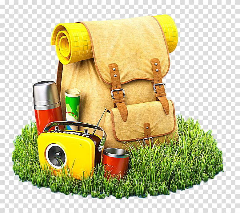Backpack Travel Suitcase , Travel bag on the grass transparent background PNG clipart