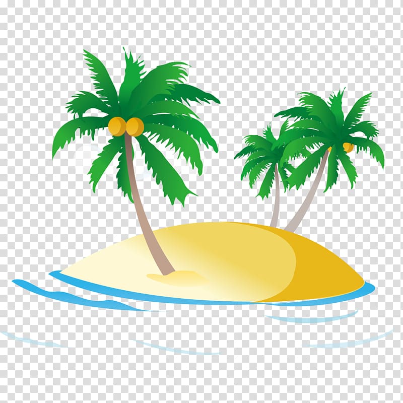 coconut trees on islet illustration, Sea Ocean , Beach coconut tree transparent background PNG clipart