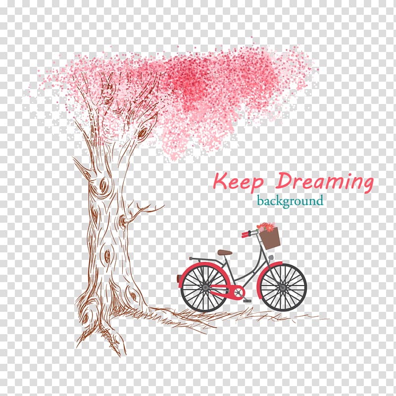 Tree Art, pink tree and bike transparent background PNG clipart