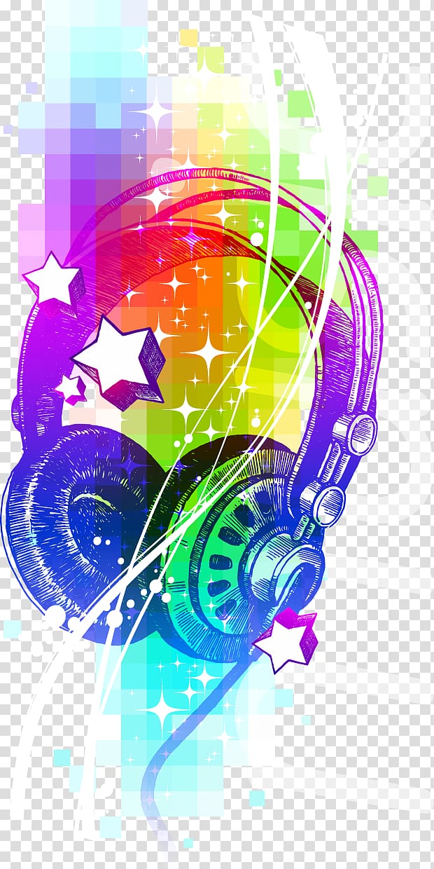 purple corded headphones art, Background music illustration, Headphones transparent background PNG clipart