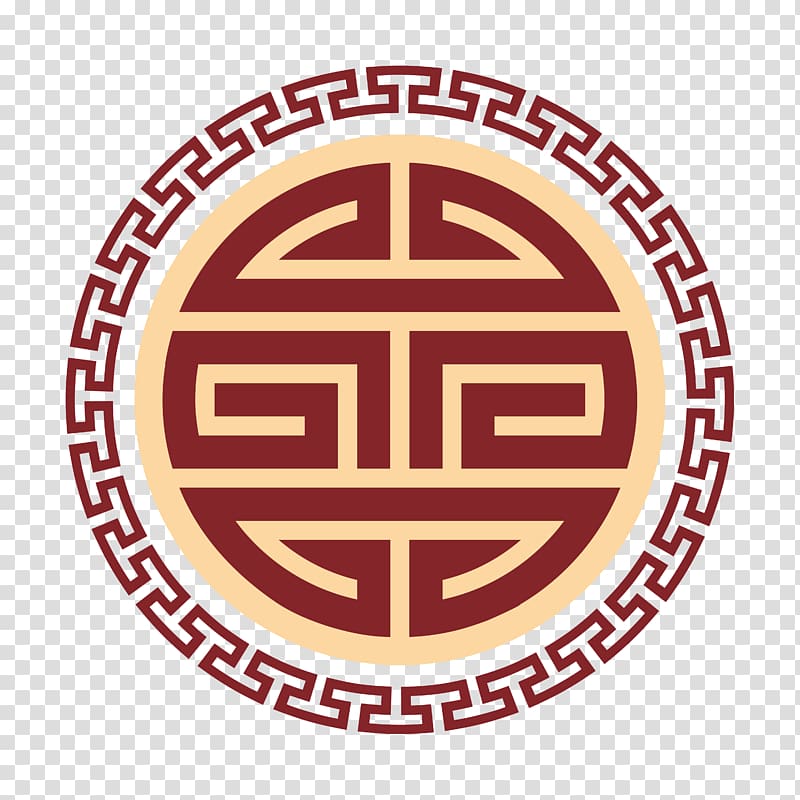 red and brown Greek-key print , Chinese style retro round border transparent background PNG clipart