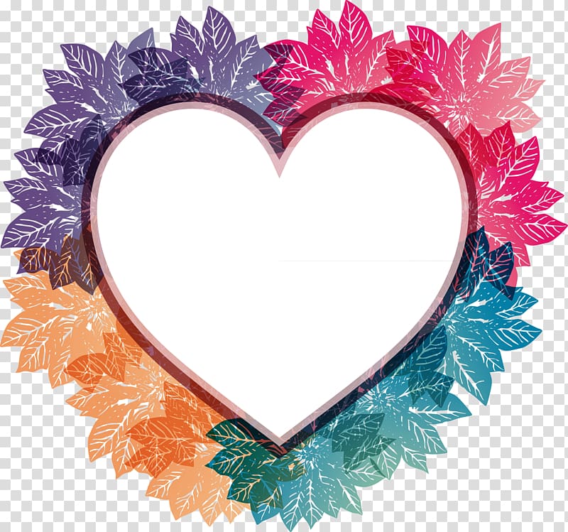 multicolored leaf heart illustration, frame Heart , heart-shaped artwork leaves border transparent background PNG clipart