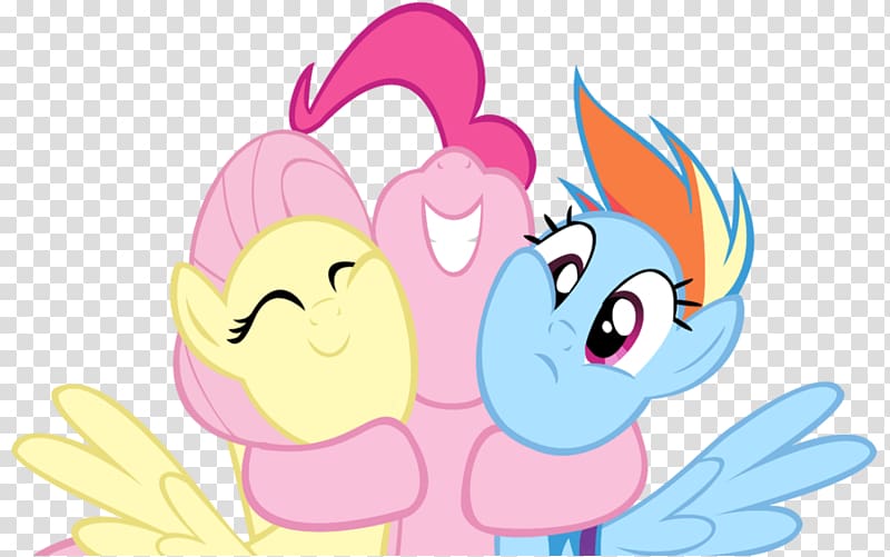 Pinkie Pie Rainbow Dash Fluttershy Hug, Cartoon Couples Hugging transparent background PNG clipart