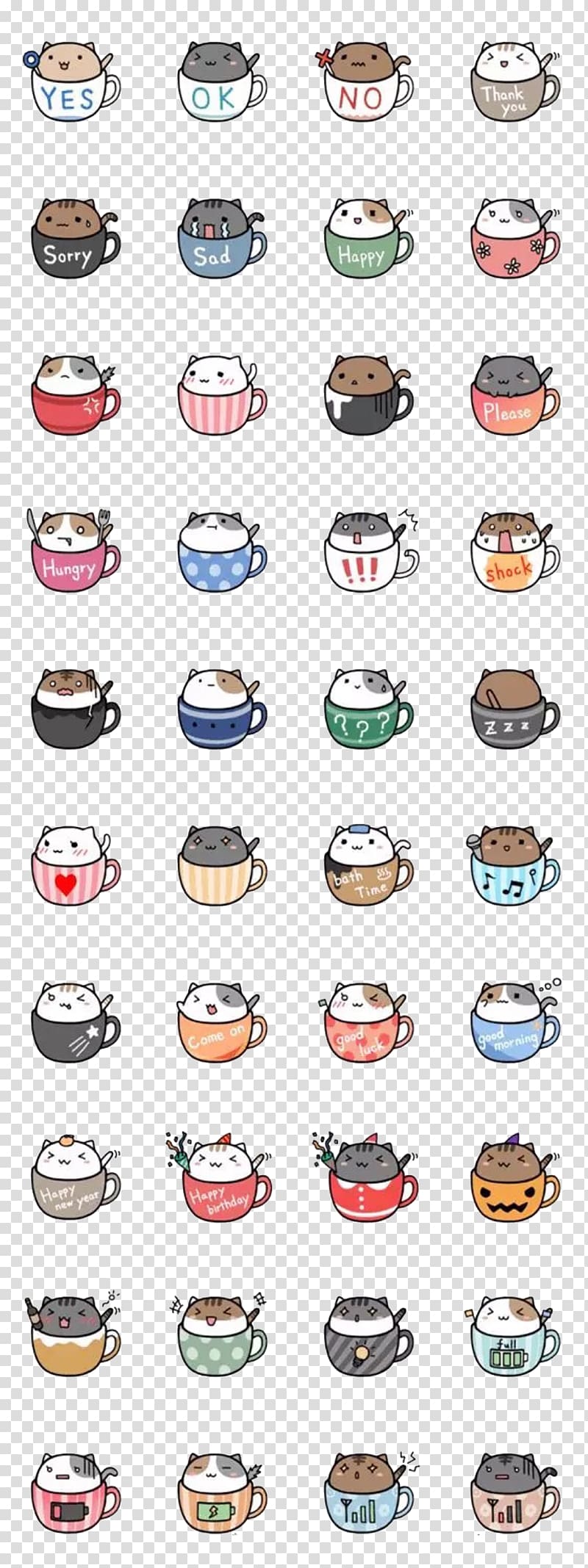 assorted-color emoji sticker lot, Cat Drawing Cuteness Chibi Kavaii, Cutout Cats mug Free transparent background PNG clipart