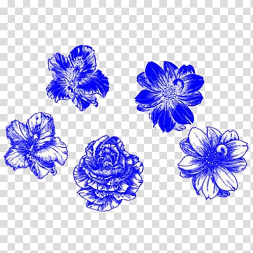 Blue Pen Drawing Flower, Flowers blue pen transparent background PNG clipart