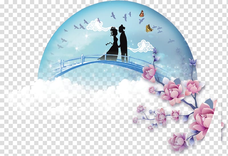 u9d72u6a4b Qixi Festival The Cowherd and the Weaver Girl Illustration, The Qixi Festival magpie bridge transparent background PNG clipart