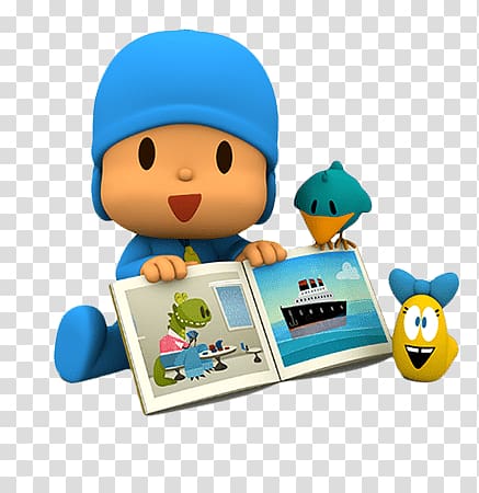 boy holding book illustration, Pocoyo Looking At Book transparent background PNG clipart