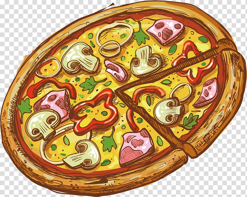 Pizza Italian cuisine Salami Food, Cheese and mushroom pizza transparent background PNG clipart
