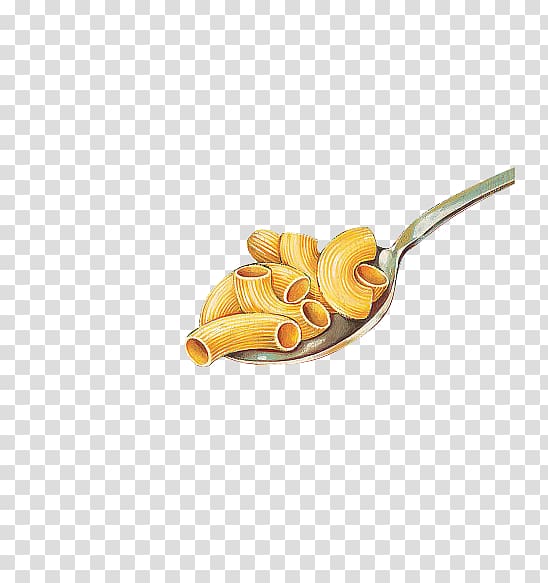 macaroni on spoon illustration, Pasta Macaroni, A spoonful of pasta transparent background PNG clipart