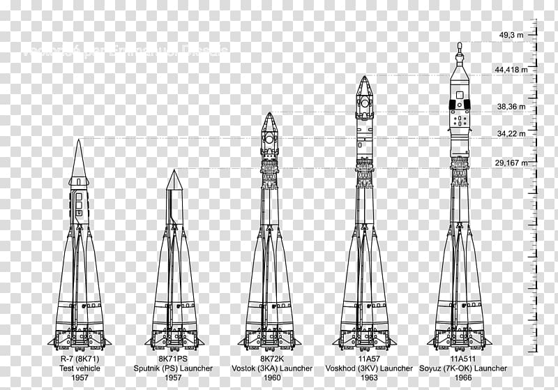 Vostok 1 Project Vanguard R-7 Semyorka Intercontinental ballistic missile, Rocket transparent background PNG clipart