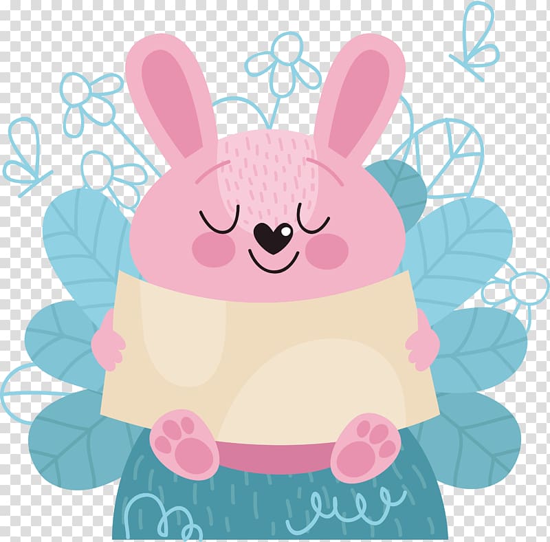 Pink cute rabbit title box transparent background PNG clipart