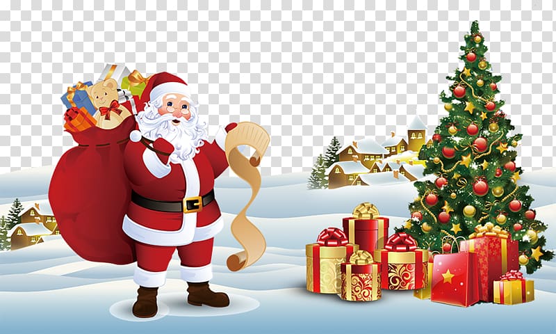 Santa Claus Christmas tree Gift Christmas card, Santa Claus Christmas Tree transparent background PNG clipart