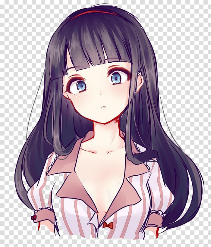 Hime cut Anime Long hair ぱっつん Black hair, Anime transparent background PNG clipart