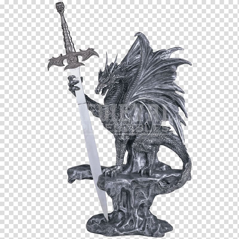 Figurine Statue Dragon Knife Medieval fantasy, medieval transparent background PNG clipart