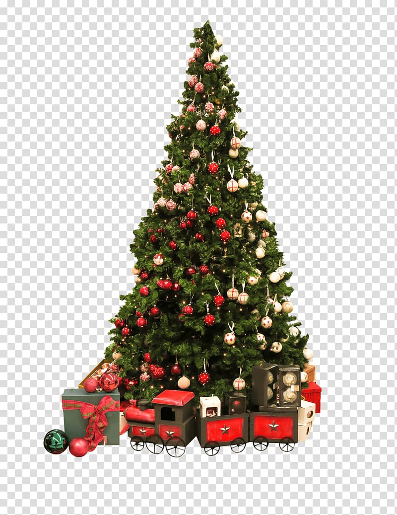 green and red Christmas tree, Christmas Tree and Gifts transparent background PNG clipart