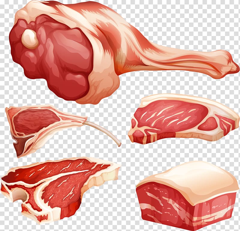 five raw meats, Meat Food Illustration, Meat transparent background PNG clipart