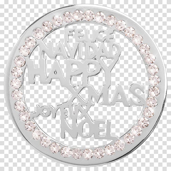 Silver Happy Xmas (War Is Over) Coin Body Jewellery Font, silver transparent background PNG clipart