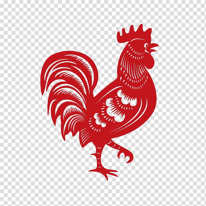 Papercutting Chicken Rooster Chinese New Year, rooster transparent background PNG clipart
