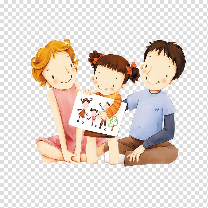 girl showing her drawing to her mom and dad , Kong Meng San Phor Kark See Monastery Child Parent Mother Kindergarten, family transparent background PNG clipart