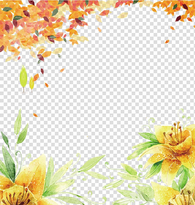 Autumn summer autumn background, yellow petaled flower painting transparent background PNG clipart