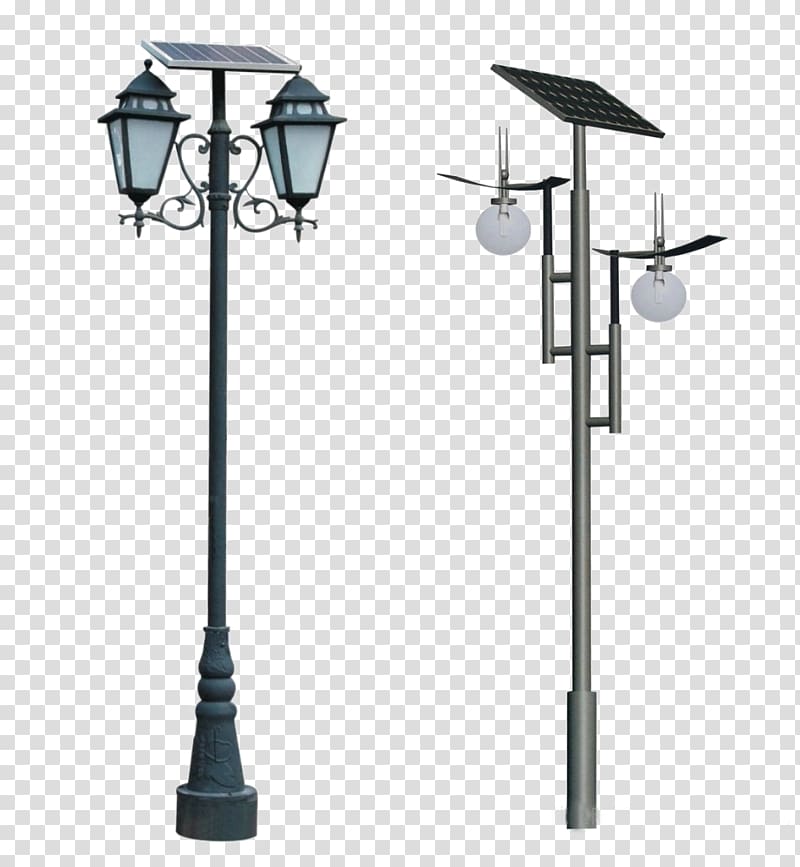 two black solar street lighters, Solar street light Solar lamp Lighting, Energy saving street light transparent background PNG clipart