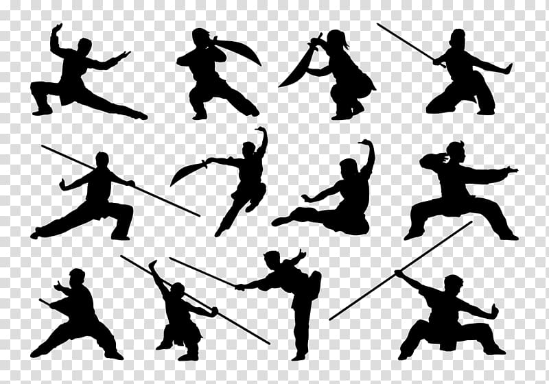 Silhouette Chinese martial arts Kung fu Boxing Wushu, chinese ink painting style tai chi transparent background PNG clipart