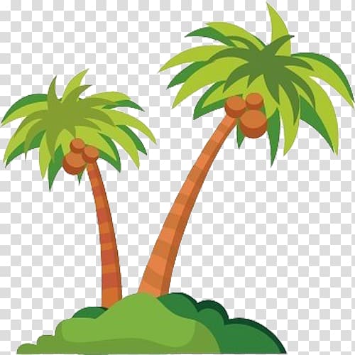 coconut trees illustration, Coconut Tree Cartoon, A long island with coconut trees transparent background PNG clipart