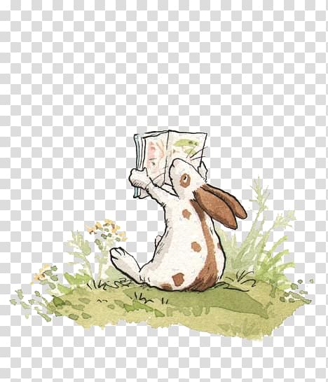 white and brown rabbit reading book illustration, Guess How Much I Love You Book illustration Illustrator Rabbit Illustration, rabbit transparent background PNG clipart