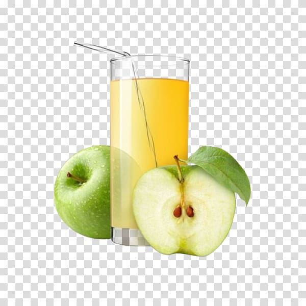 two green apples beside clear drinking glass filled with yellow liquid, Apple juice Grapefruit juice Smoothie Strawberry juice, juice transparent background PNG clipart