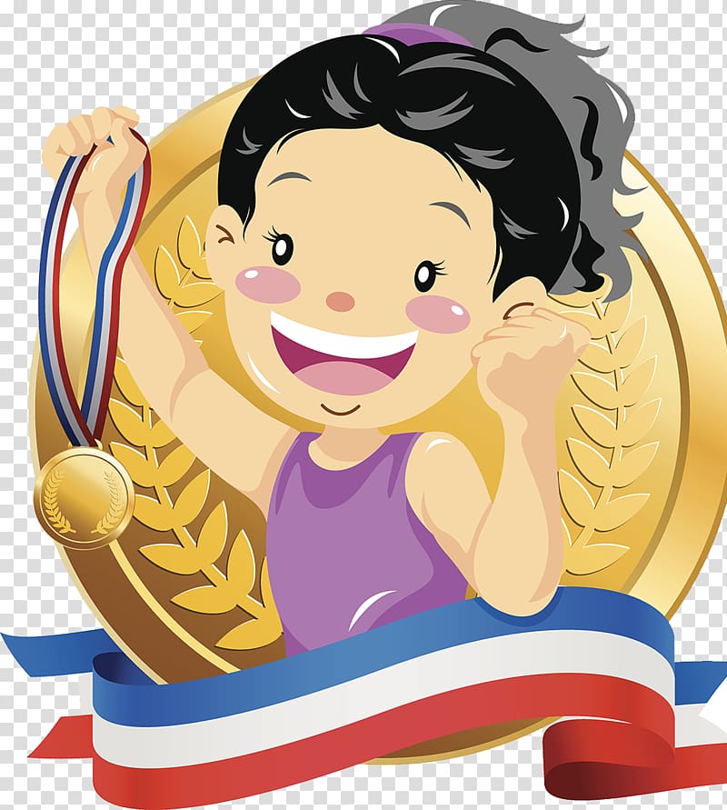 woman holding medal , Gold medal Championship Illustration, Gymnastics competition to win transparent background PNG clipart