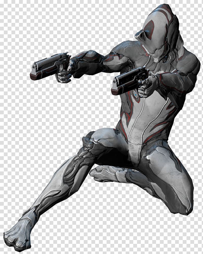 person in gray suit holding guns, Warframe Excalibur transparent background PNG clipart