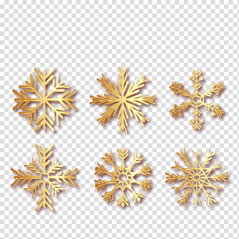 gold snowflake , Earring Ice crystals Snowflake, winter golden snowflakes transparent background PNG clipart