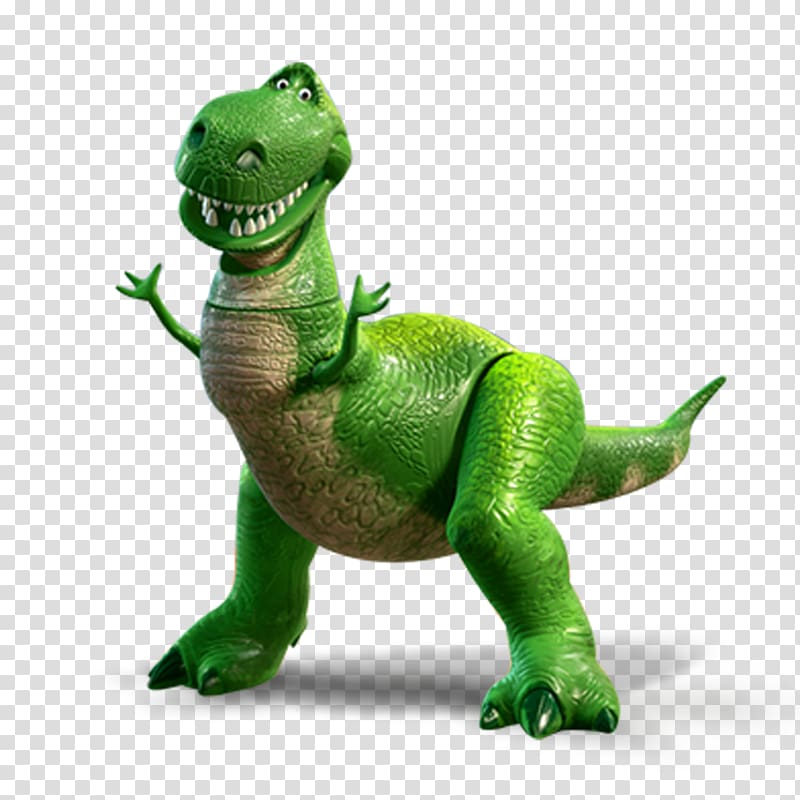 green and brown dinosaur plastic toy, Sheriff Woody Dino Buzz Lightyear Jessie Rex, Green dinosaurs transparent background PNG clipart