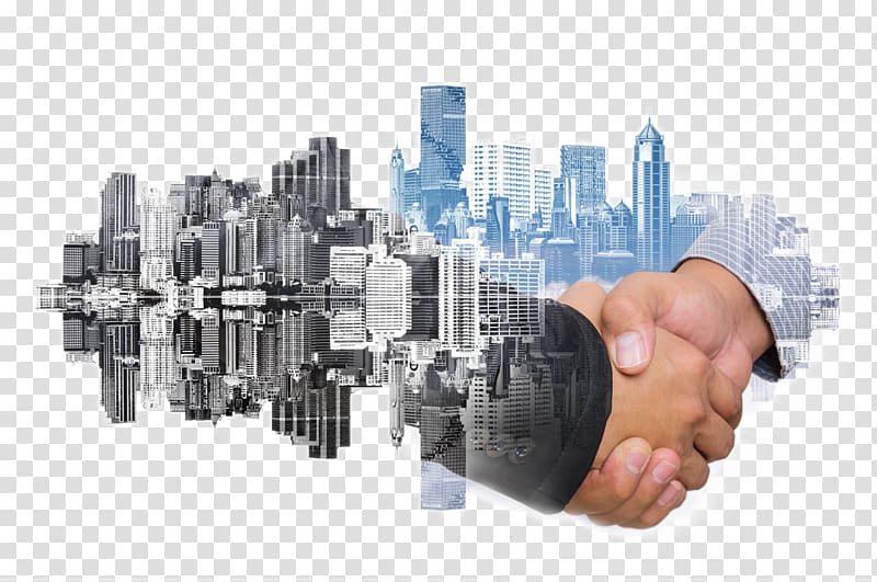 illustration of handshaking and high-rise buildings, Hong Kong Business Company Industry City, Business people and city views transparent background PNG clipart