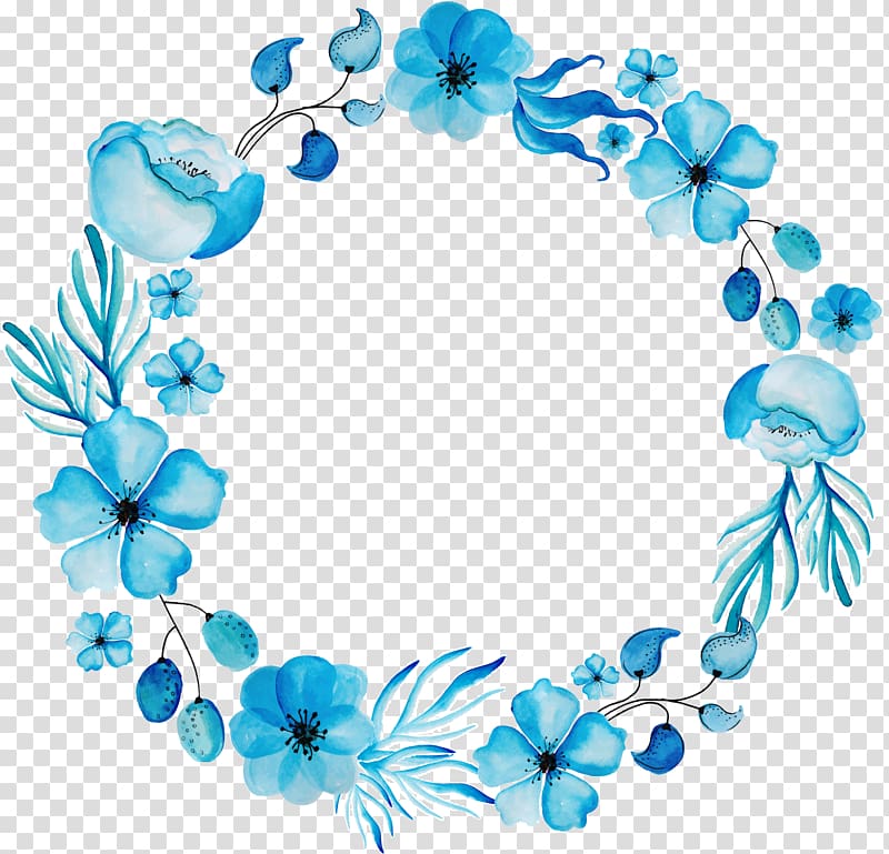 Blue Flower Wreath Illustration Watercolour Flowers Floral Design Wreath Blue Flower Transparent Background Png Clipart Hiclipart