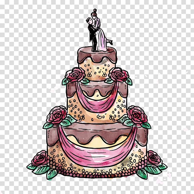 Torte Wedding cake Birthday cake Watercolor painting Illustration, Watercolor style wedding cake transparent background PNG clipart