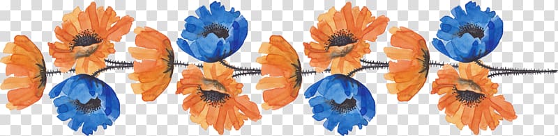blue and orange floral illustration, Border Flowers Cut flowers, Colored decorative floral borders transparent background PNG clipart