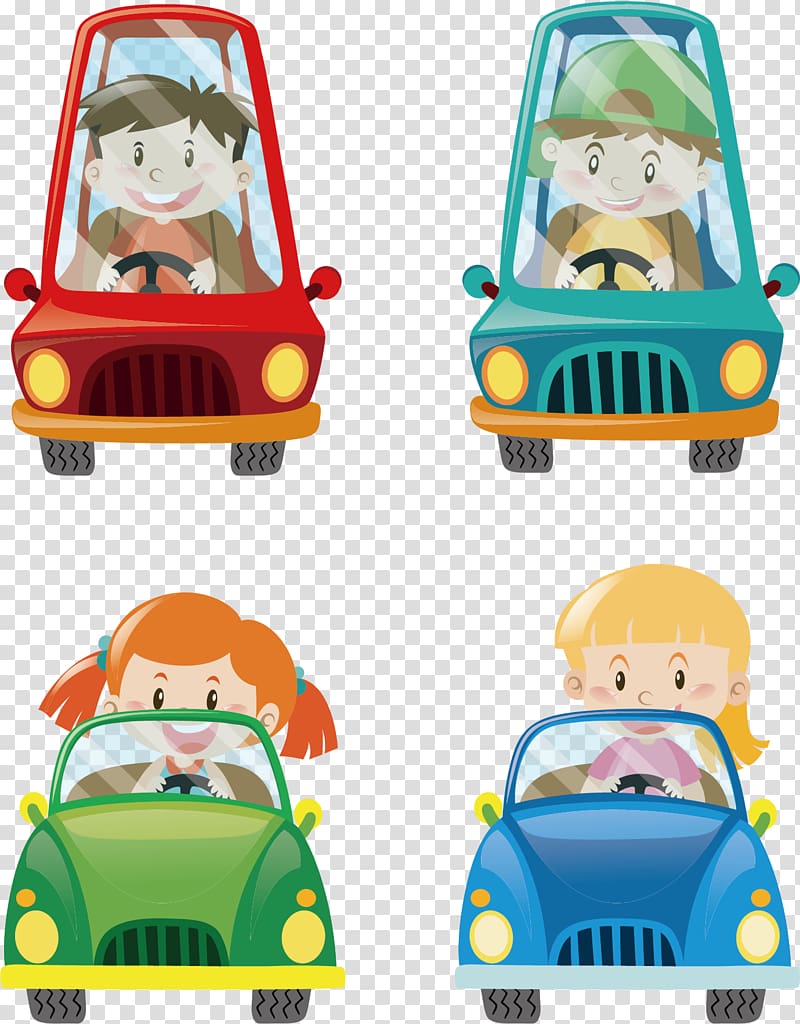 Cartoon Illustration, Drive the car to the child transparent background PNG clipart
