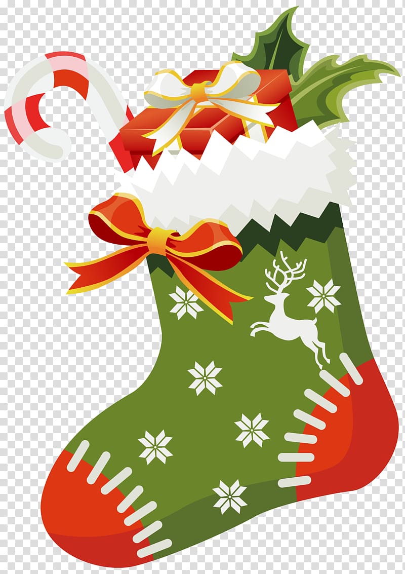 green, white, and red Christmas sock illustration, Christmas ing Santa Claus , Christmas Green ing transparent background PNG clipart