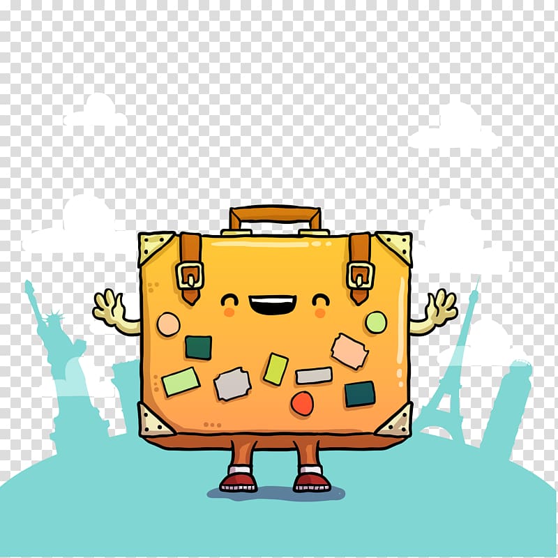 Suitcase Baggage Travel Illustration, Cute luggage travel illustration transparent background PNG clipart
