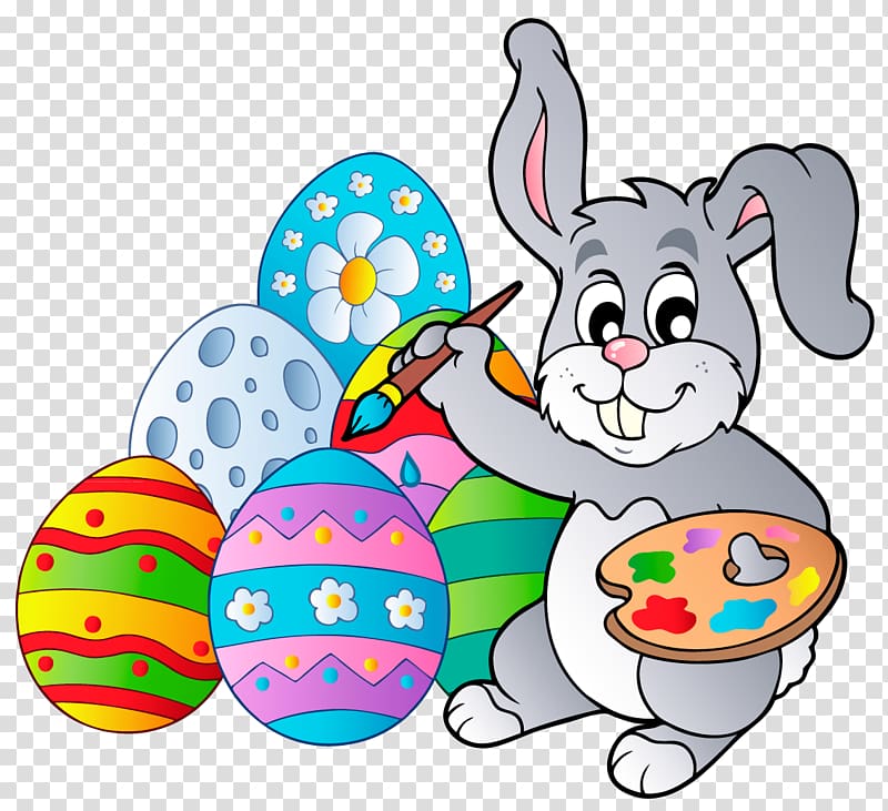 animated rabbit painting Easter eggs illustration, Easter Bunny Easter egg , Easter Bunny with Eggs transparent background PNG clipart