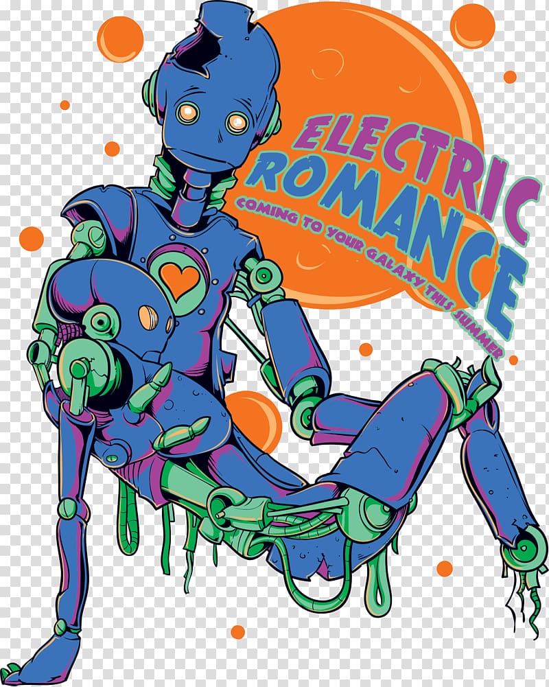 Electric Romance illustration, Printed T-shirt Clothing Printing, Cartoon robot printing transparent background PNG clipart