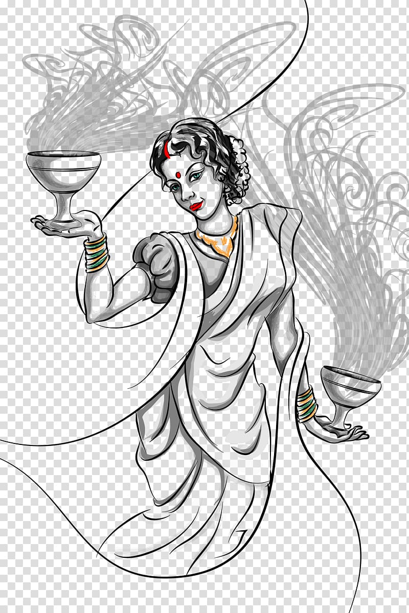 woman holding jars cart, India , Indian gods transparent background PNG clipart