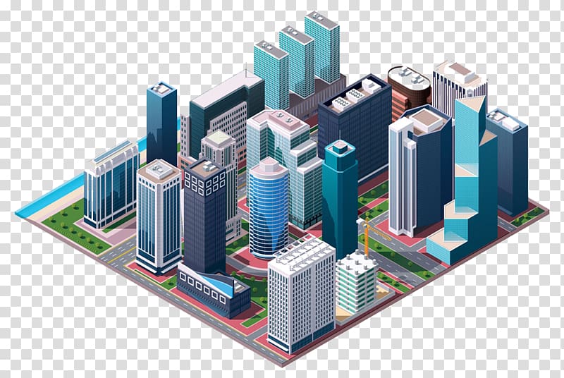 buildings illustration, Isometric projection Building Illustration, Business Center building housing construction transparent background PNG clipart