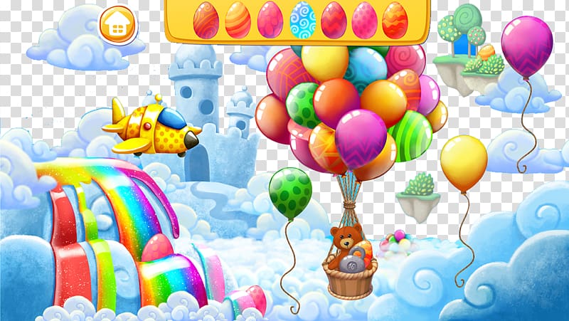 Peekaboo for babies & toddlers Diamant koninkrijk koninkrijk Floating Castle Fun Games Android, Rainbow balloons floating castle clouds transparent background PNG clipart